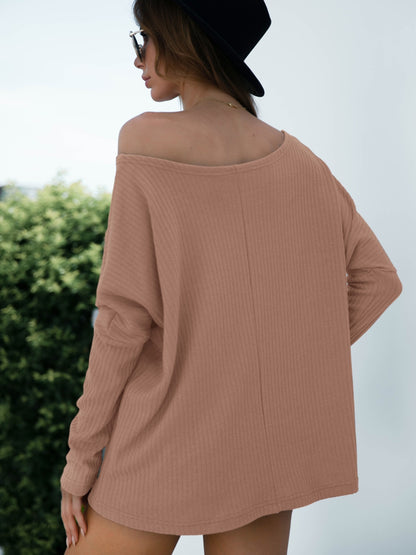 Single Shoulder Long Sleeve Knit Top 