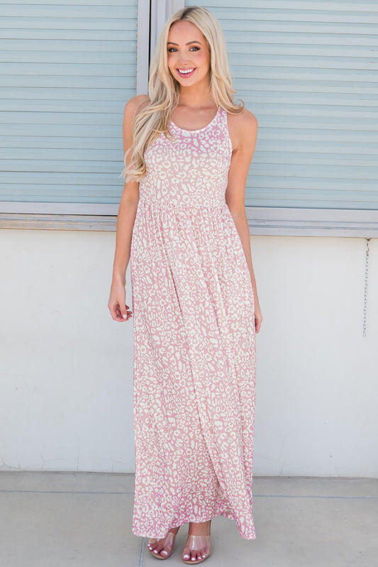 Leopard Round Neck Sleeveless Maxi Dress - Babbazon Maxi Dress