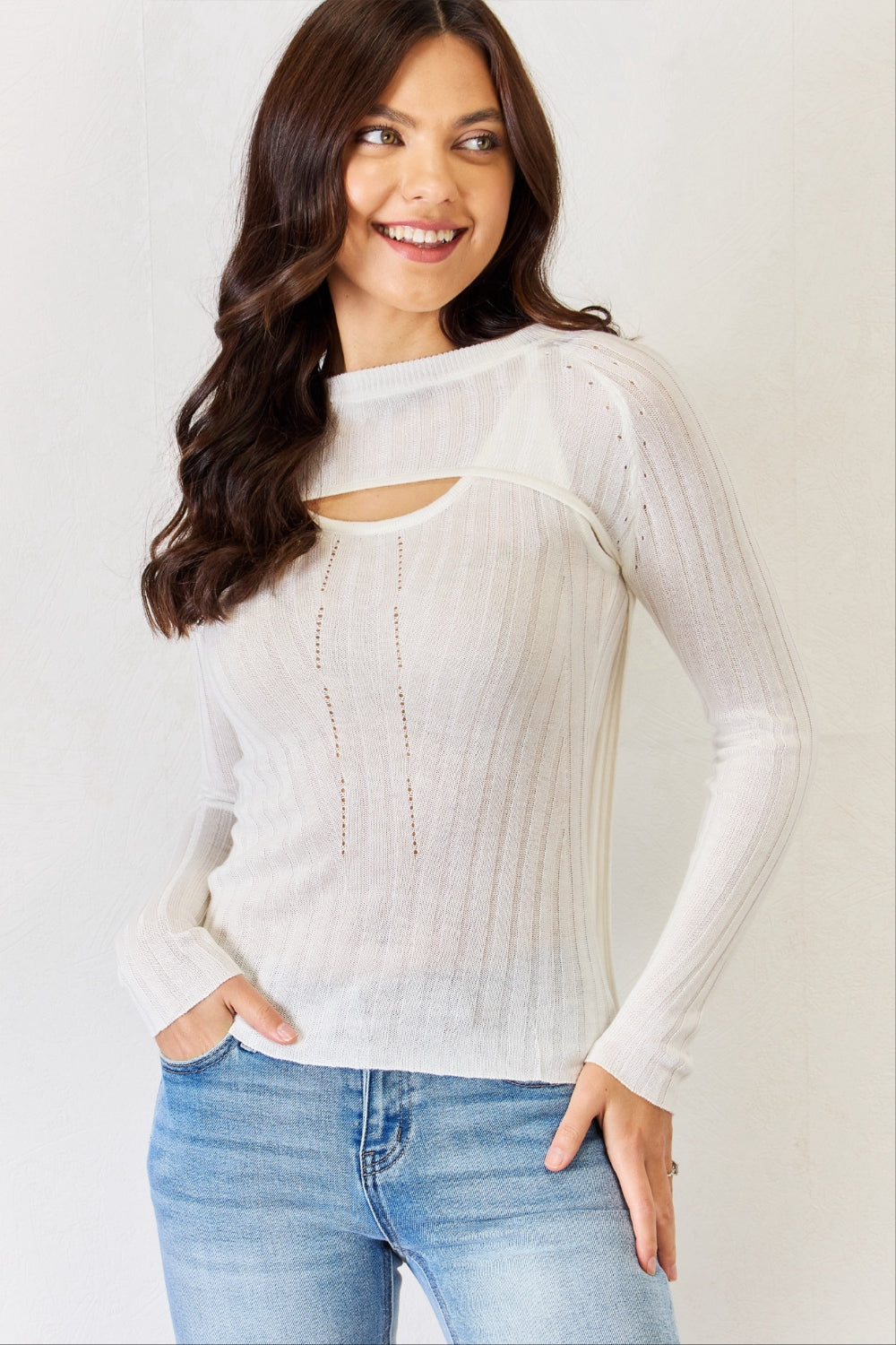 J.NNA Fitted Long Sleeve Cutout Top 