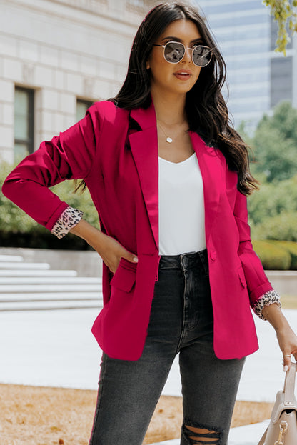 Leopard Lining One-Button Lapel Collar Blazer 