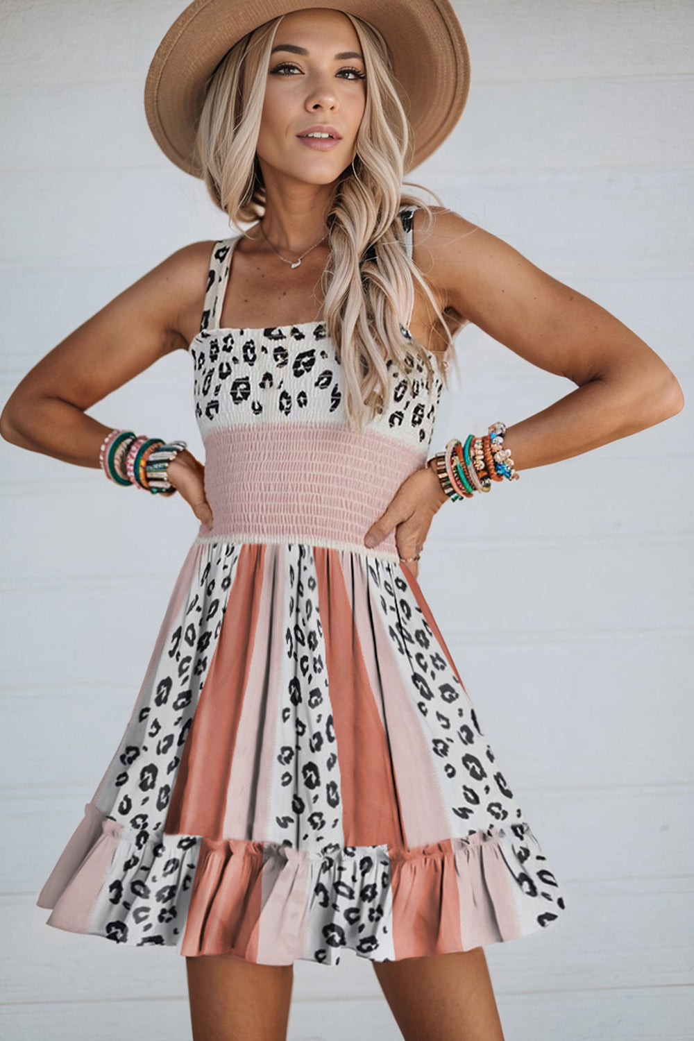 Leopard Color Block Sleeveless Dress 