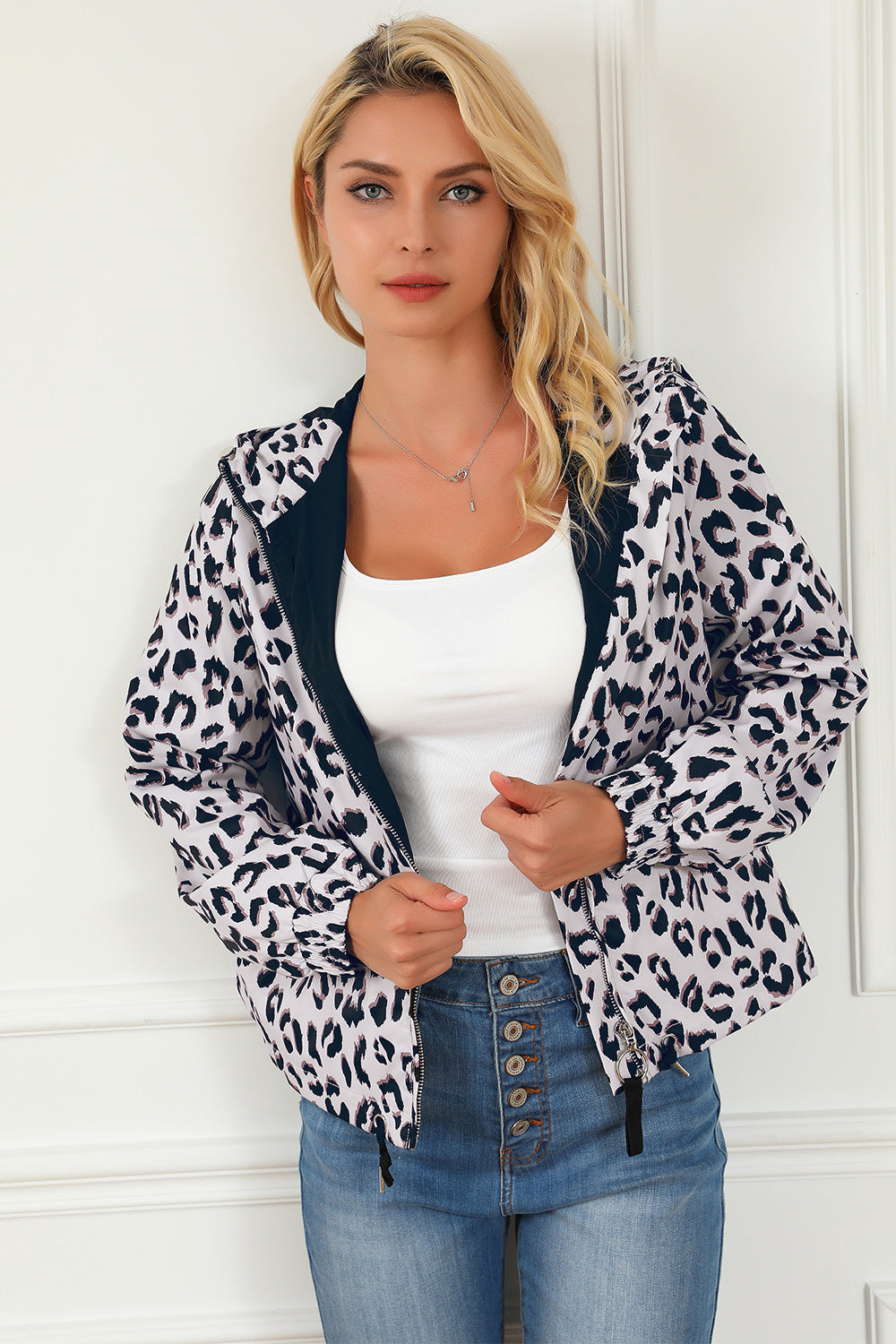 Leopard Zip-Up Hooded Jacket 