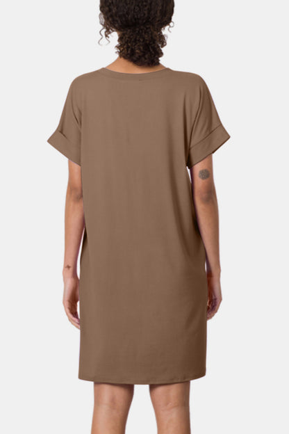 Zenana Rolled Short Sleeve V-Neck Dress 