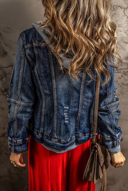 Contrast Zip-Up Hooded Denim Jacket 