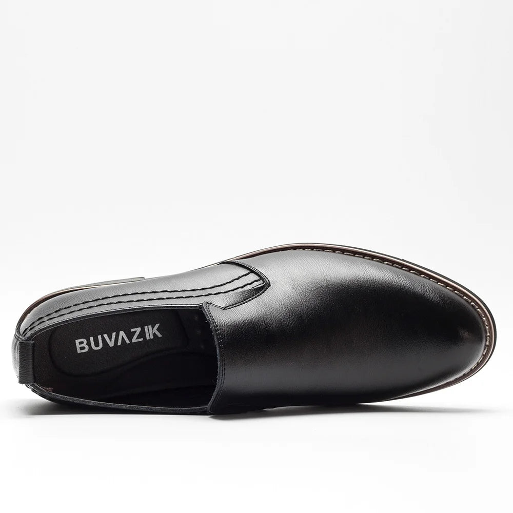 BUVAZIK Brand Leather Concise Men Business Dress Pointy Black Shoes 