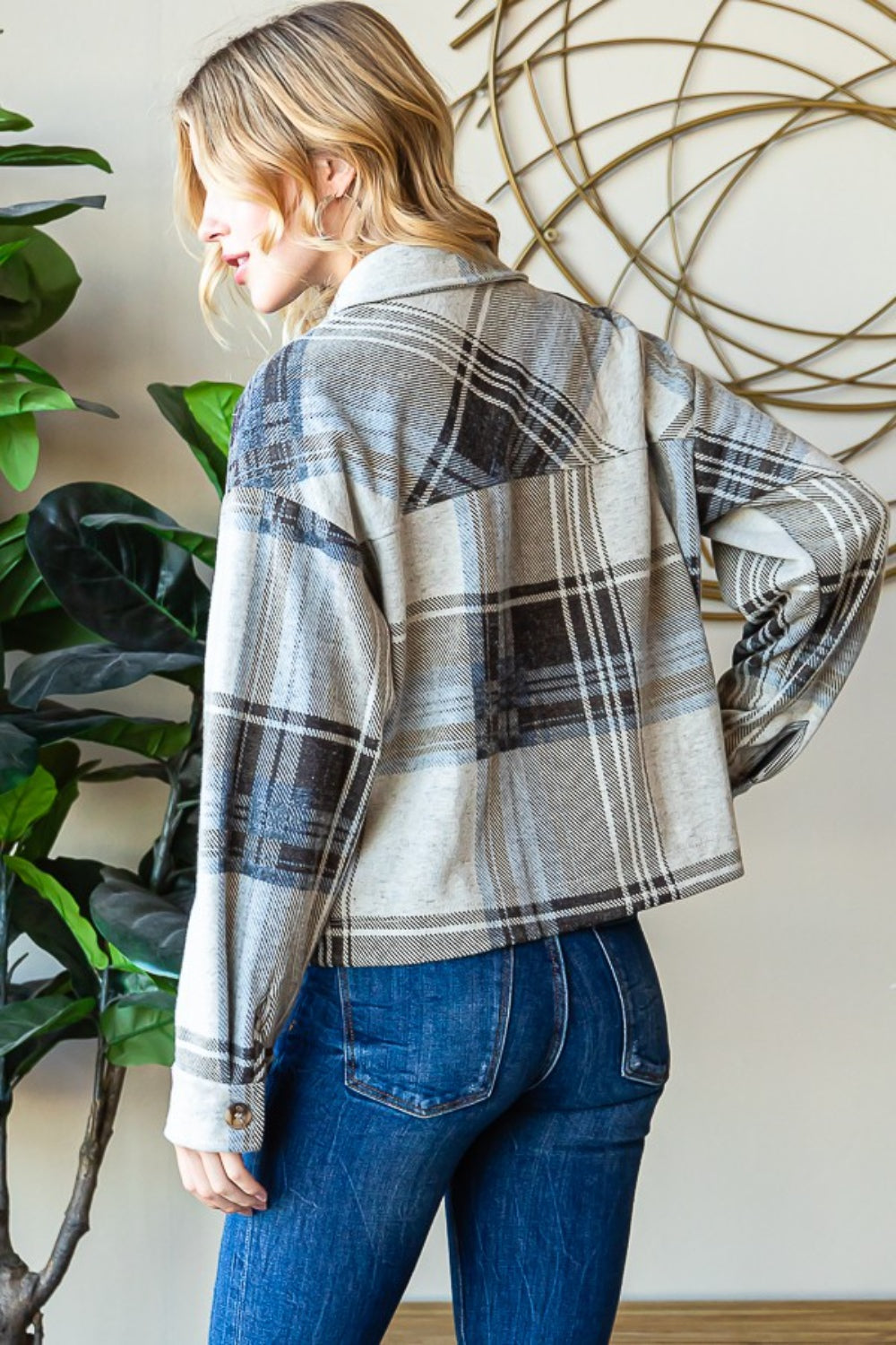 Reborn J Plaid Button Up Long Sleeve Shacket 