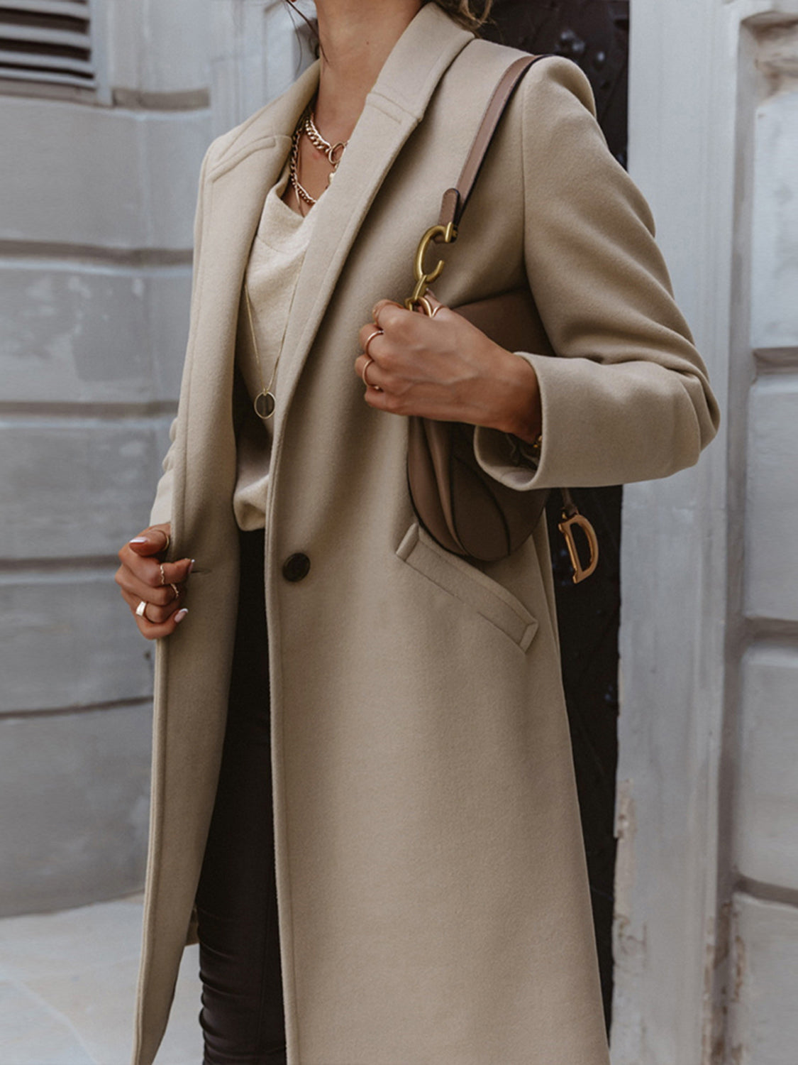 Long Sleeve Longline Coat with Pockets 