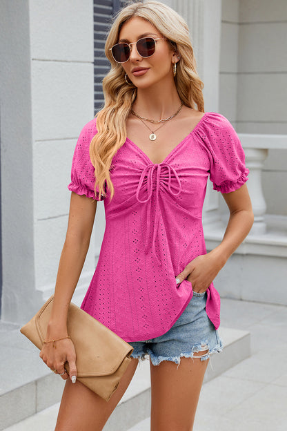 Eyelet Drawstring Short Sleeve T-Shirt 