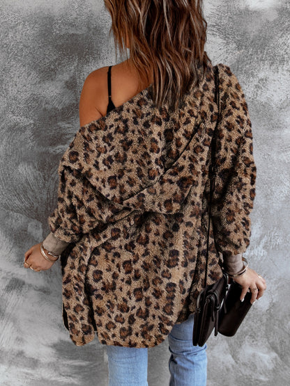 Leopard Open Front Hooded Jacket 