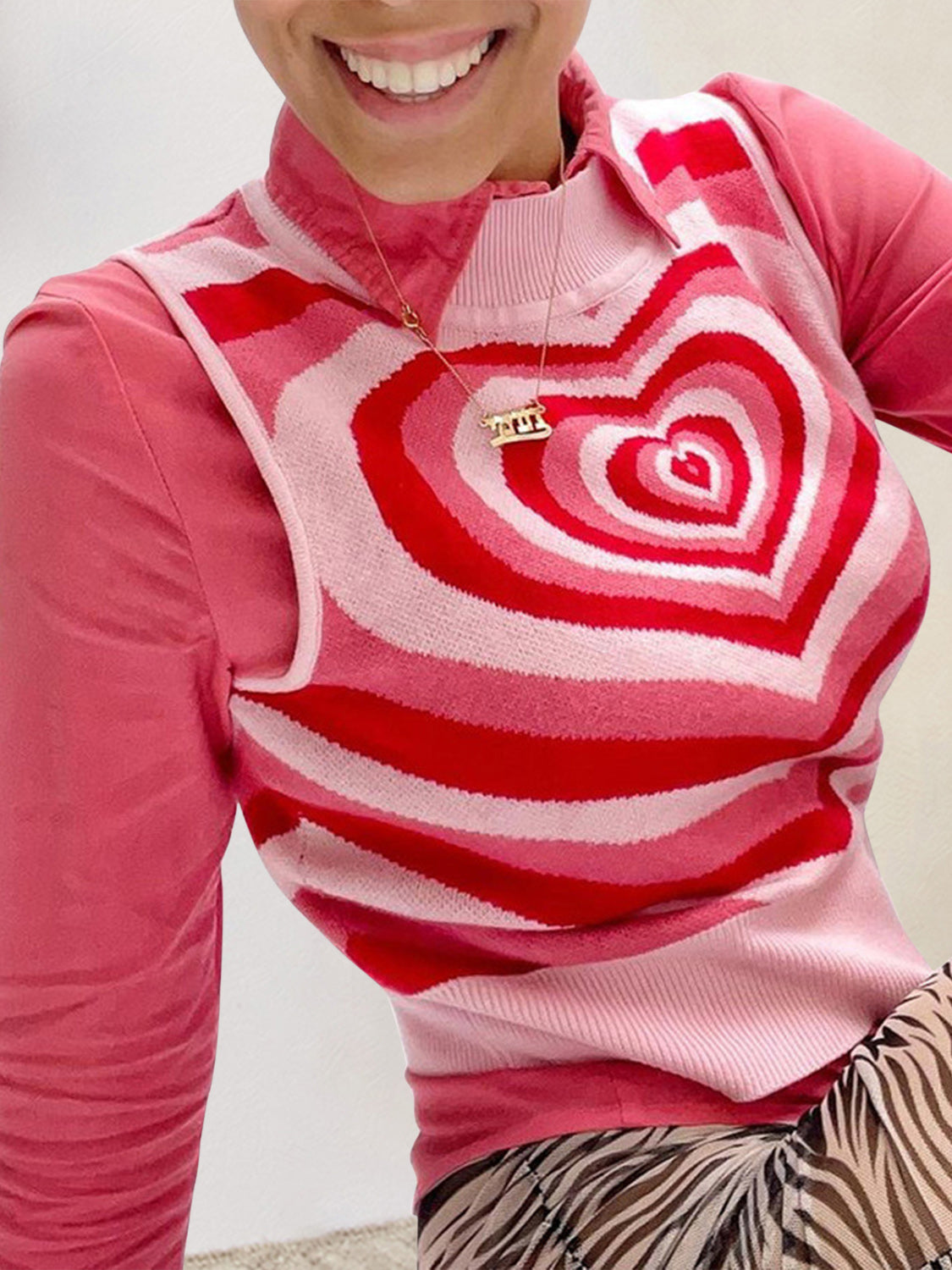 Heart Mock Neck Sweater Vest 