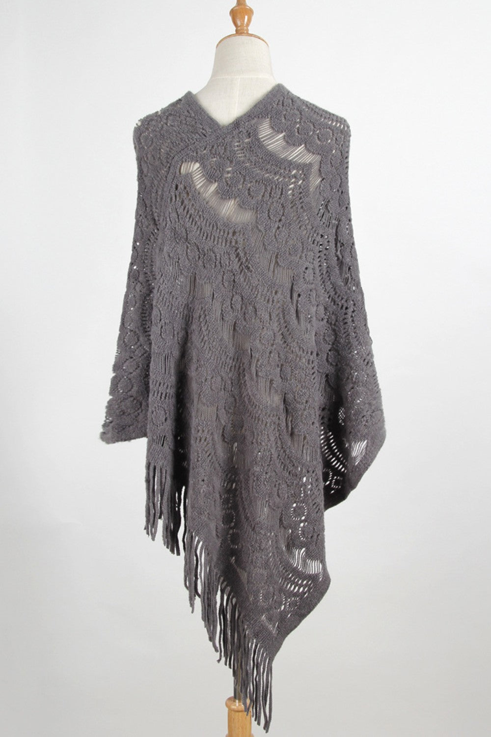 Fringe Openwork Surplice Cape Sleeve Poncho 