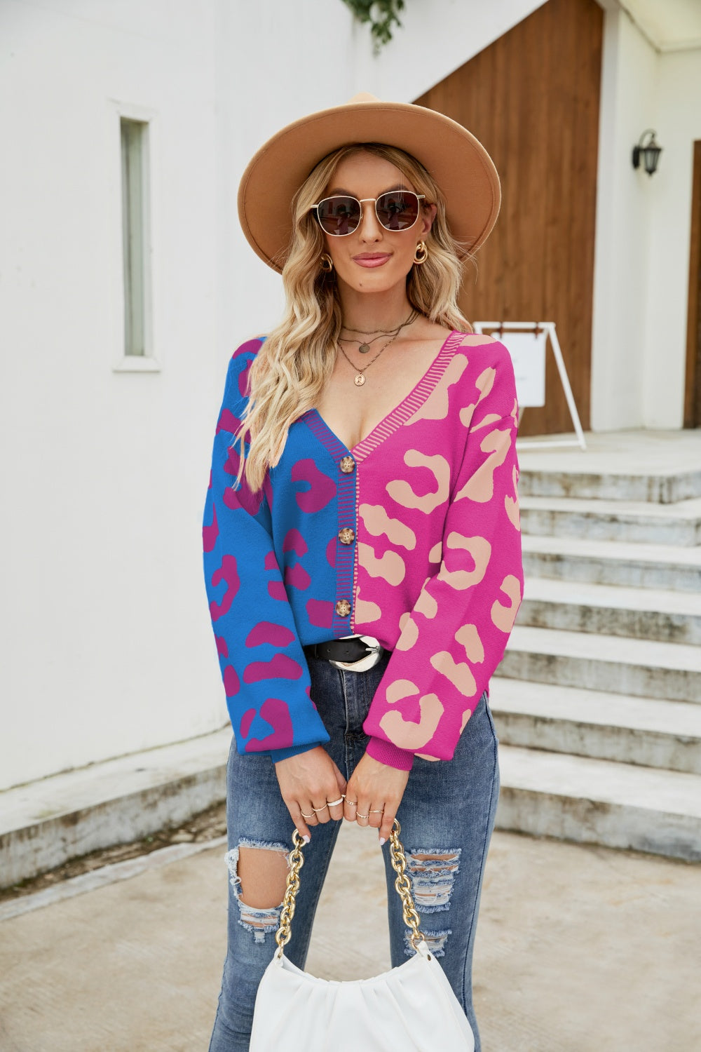 Leopard Button Up Dropped Shoulder Cardigan