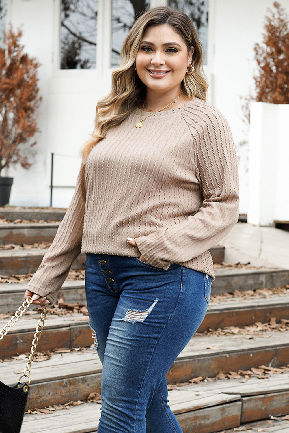 Plus Size Round Neck Long Sleeve T-Shirt 