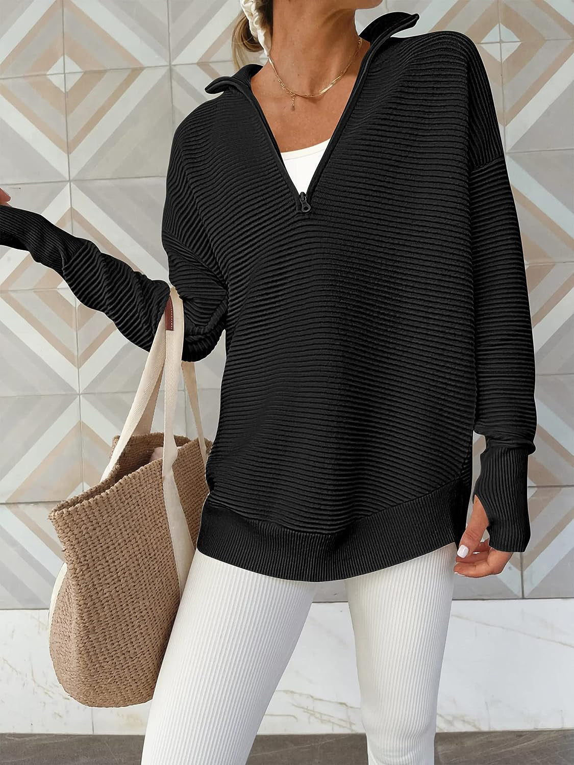 Half Zip Long Sleeve Knit Top 