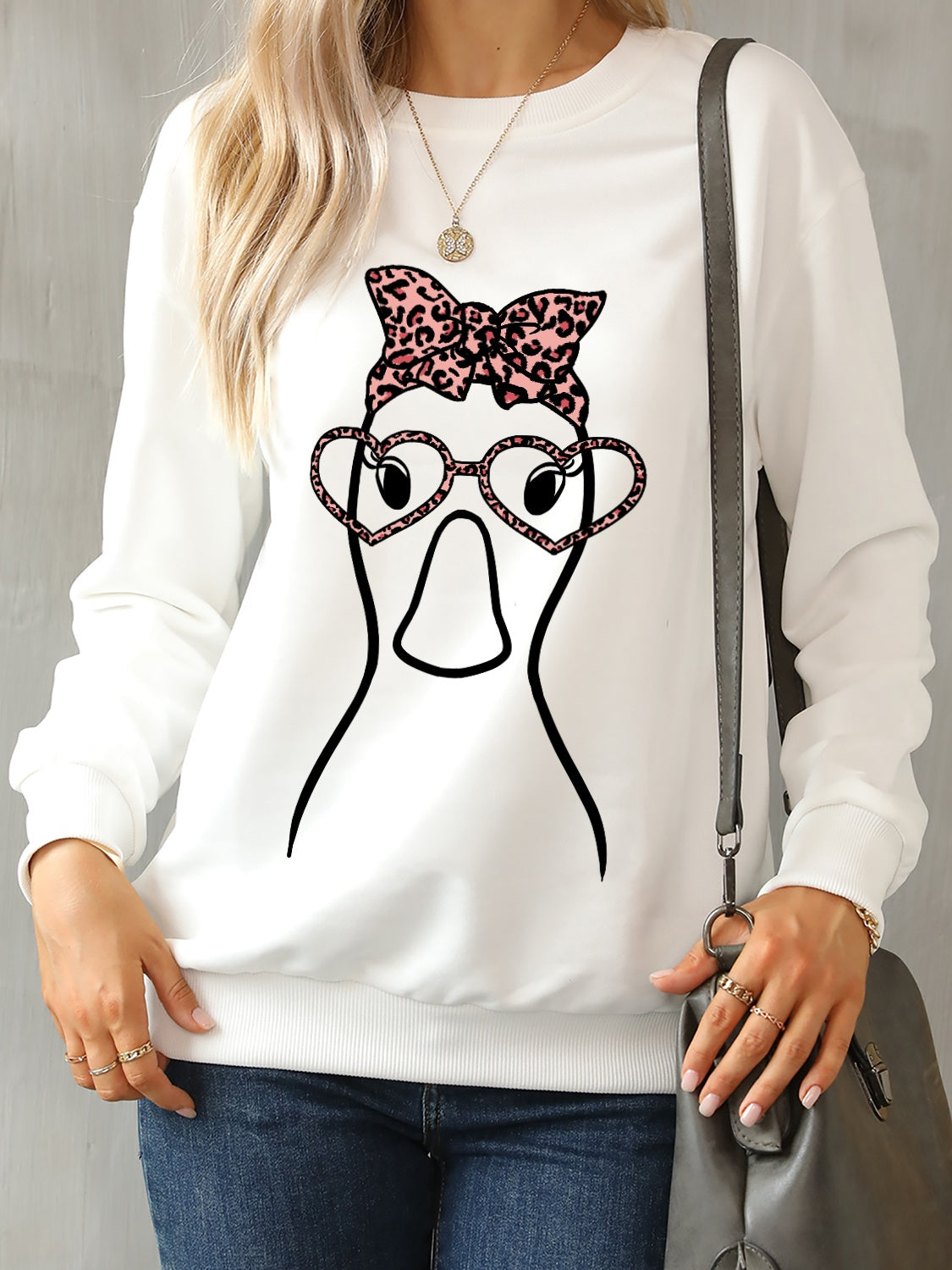 Graphic Round Neck Dropped Shoulder Sweatshirt 