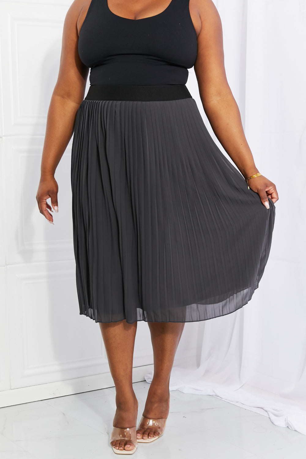 Zenana Full Size Romantic At Heart Pleated Chiffon Midi Skirt 