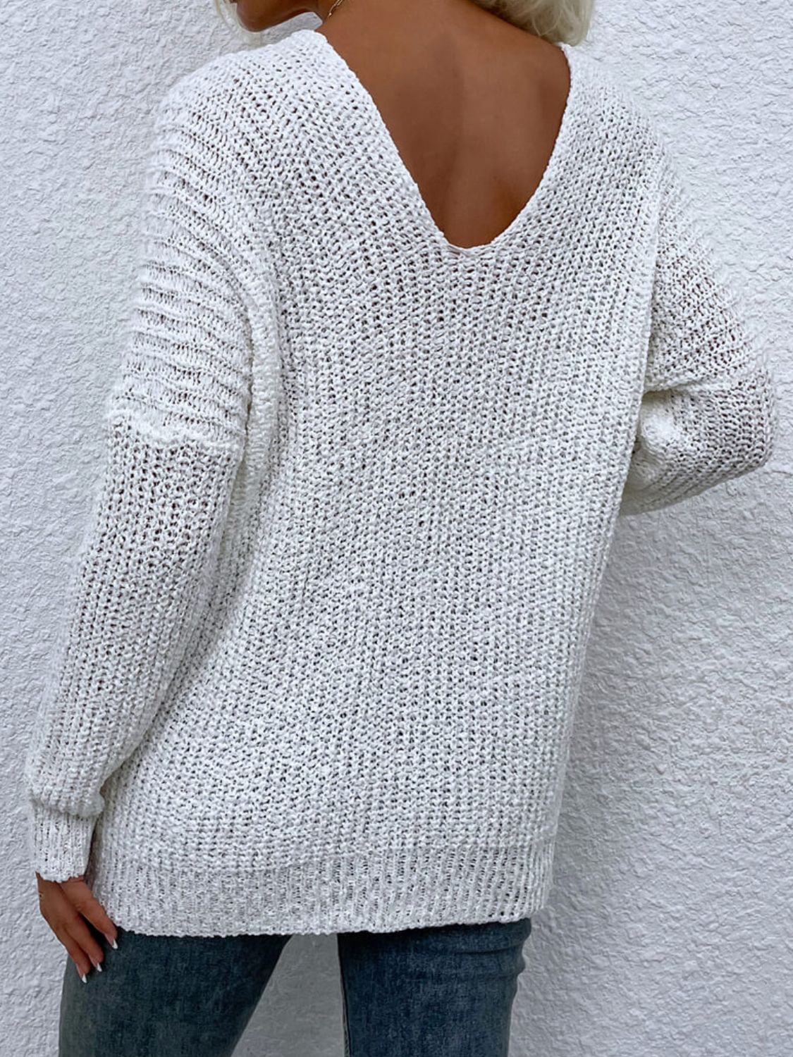 Rib-Knit V-Neck Tunic Sweater 