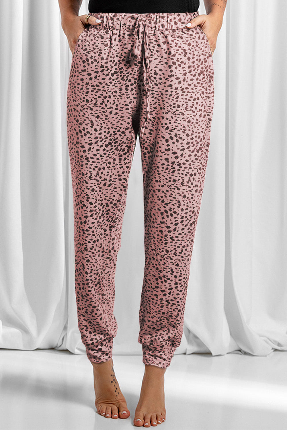 Full Size Leopard Drawstring Pocketed Pants 