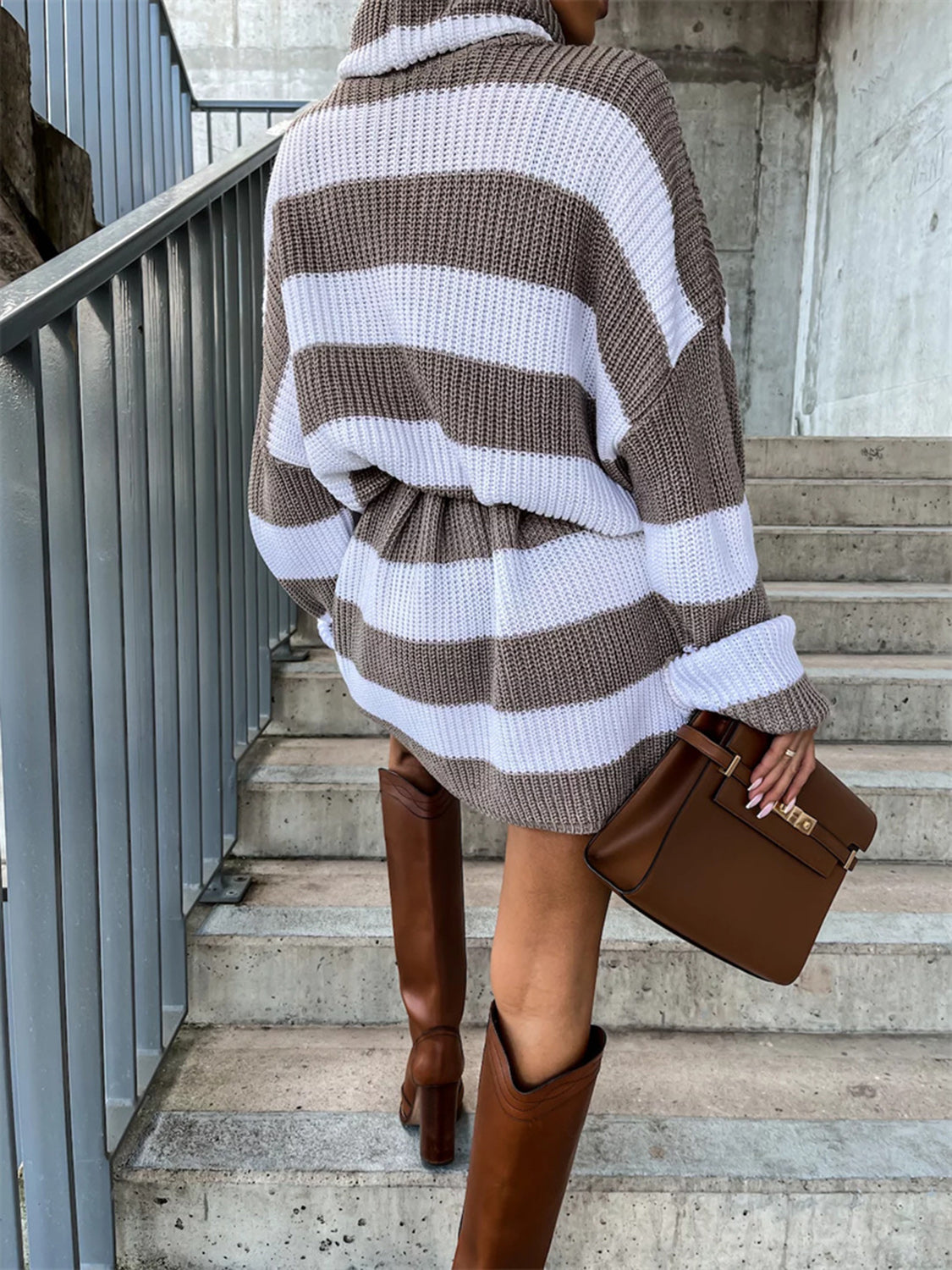 Striped Turtleneck Sweater Dress 