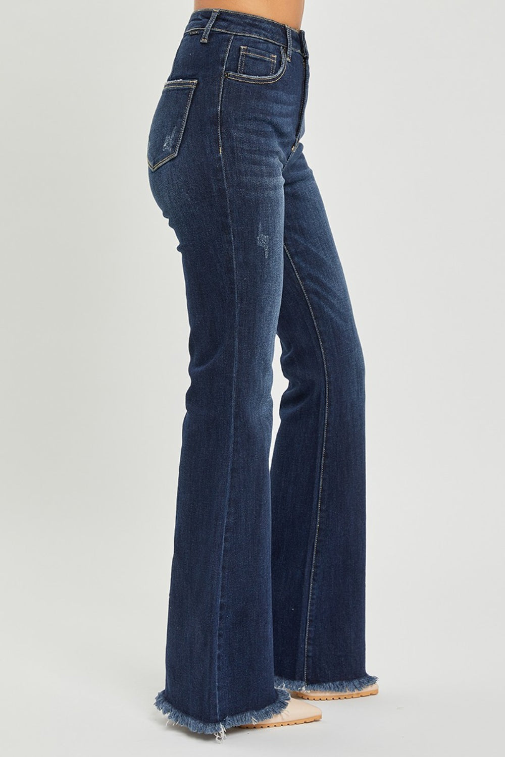 RISEN High Waist Raw Hem Flare Jeans 