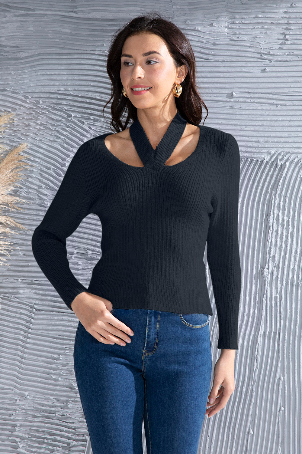 Halter Neck Long Sleeve Sweater 