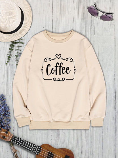 COFFEE Round Neck Dropped Shoulder Sweatshirt