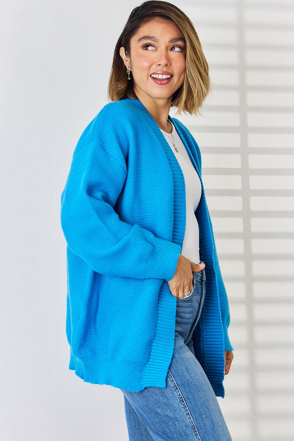 Open Front Dropped Shoulder Cardigan 