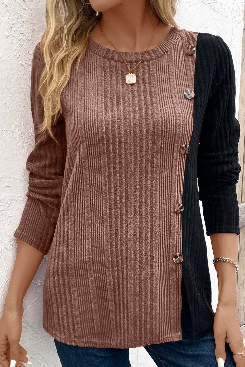 Contrast Long Sleeve Knit Top 