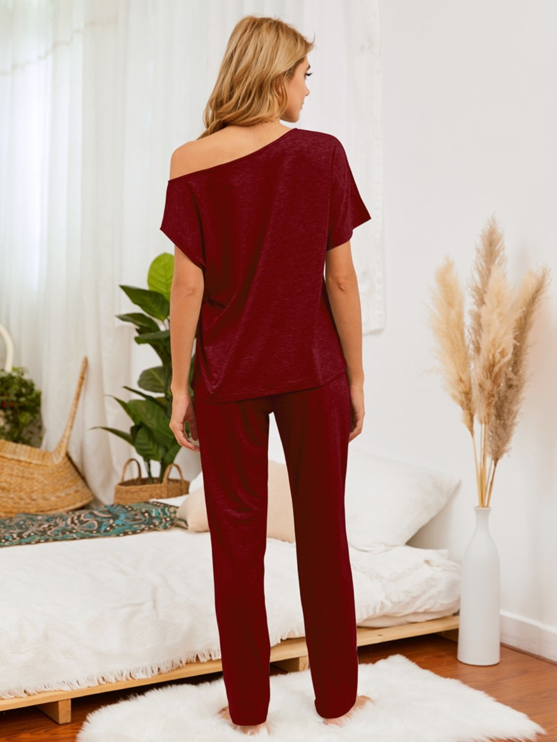 Boat Neck Top and Pants Lounge Set 