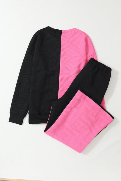 Color Block Round Neck Sweatshirt and Pants Set 