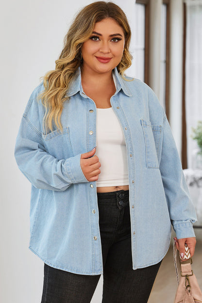 Plus Size Snap Down Pocketed Denim Jacket 