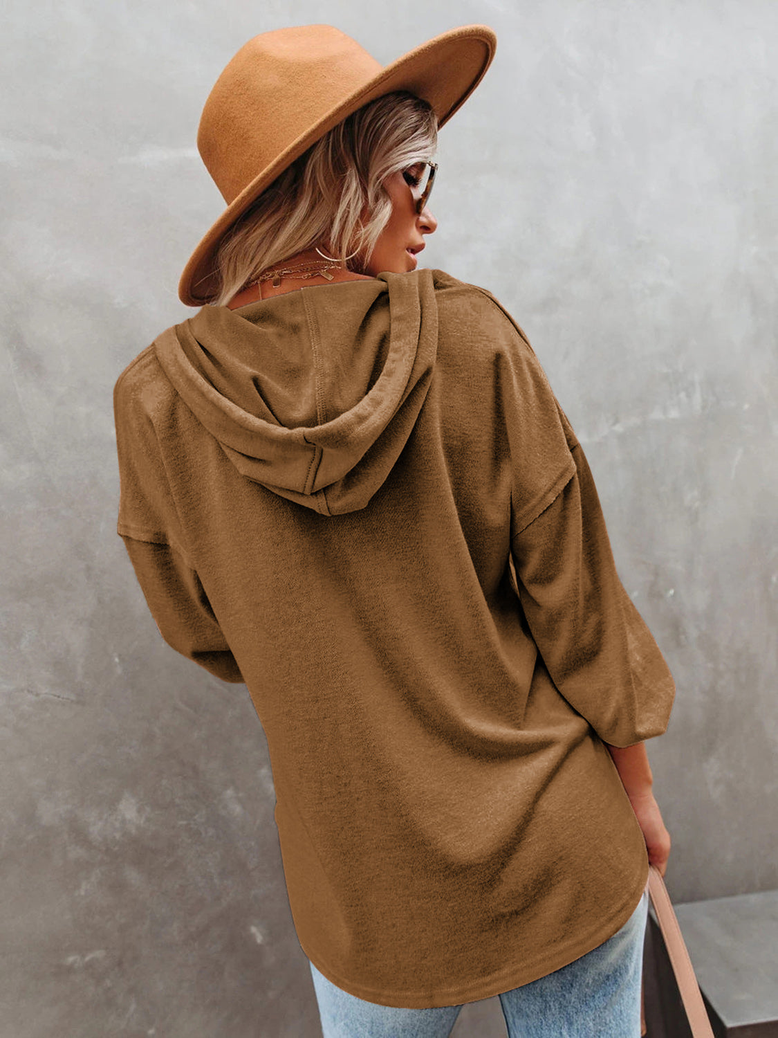 Buttoned Drop Shoulder Hoodie 