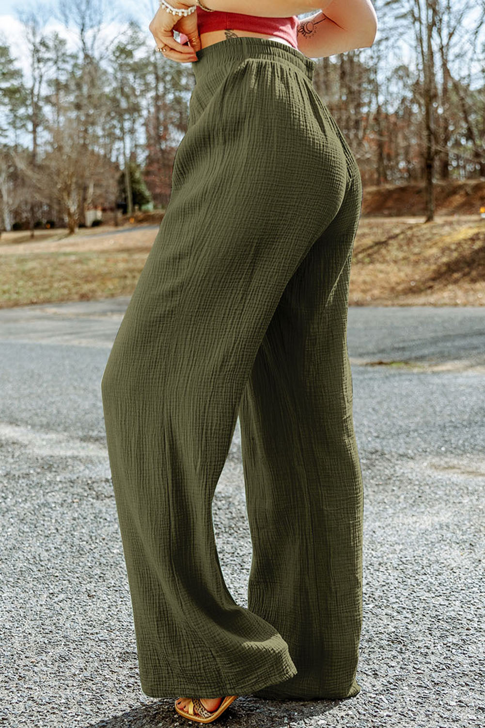 Texture Tied Wide Leg Pants 