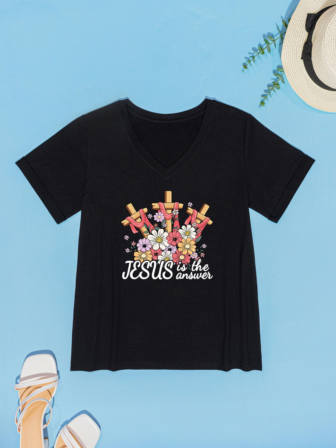 JESUS IS THE ANSWER V-Neck T-Shirt 