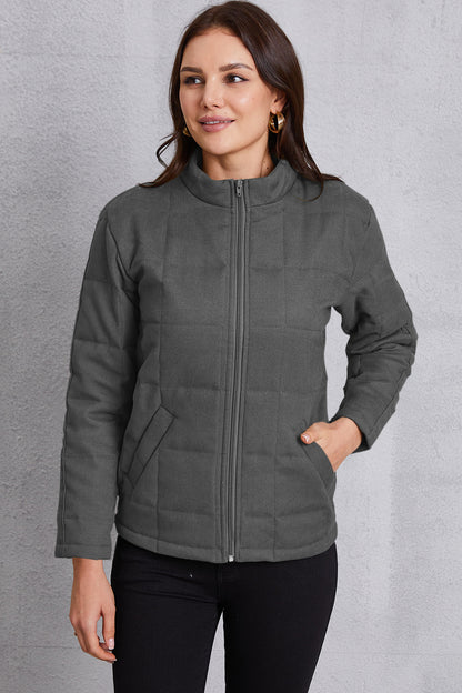 Zip Up Mock Neck Pocketed Jacket