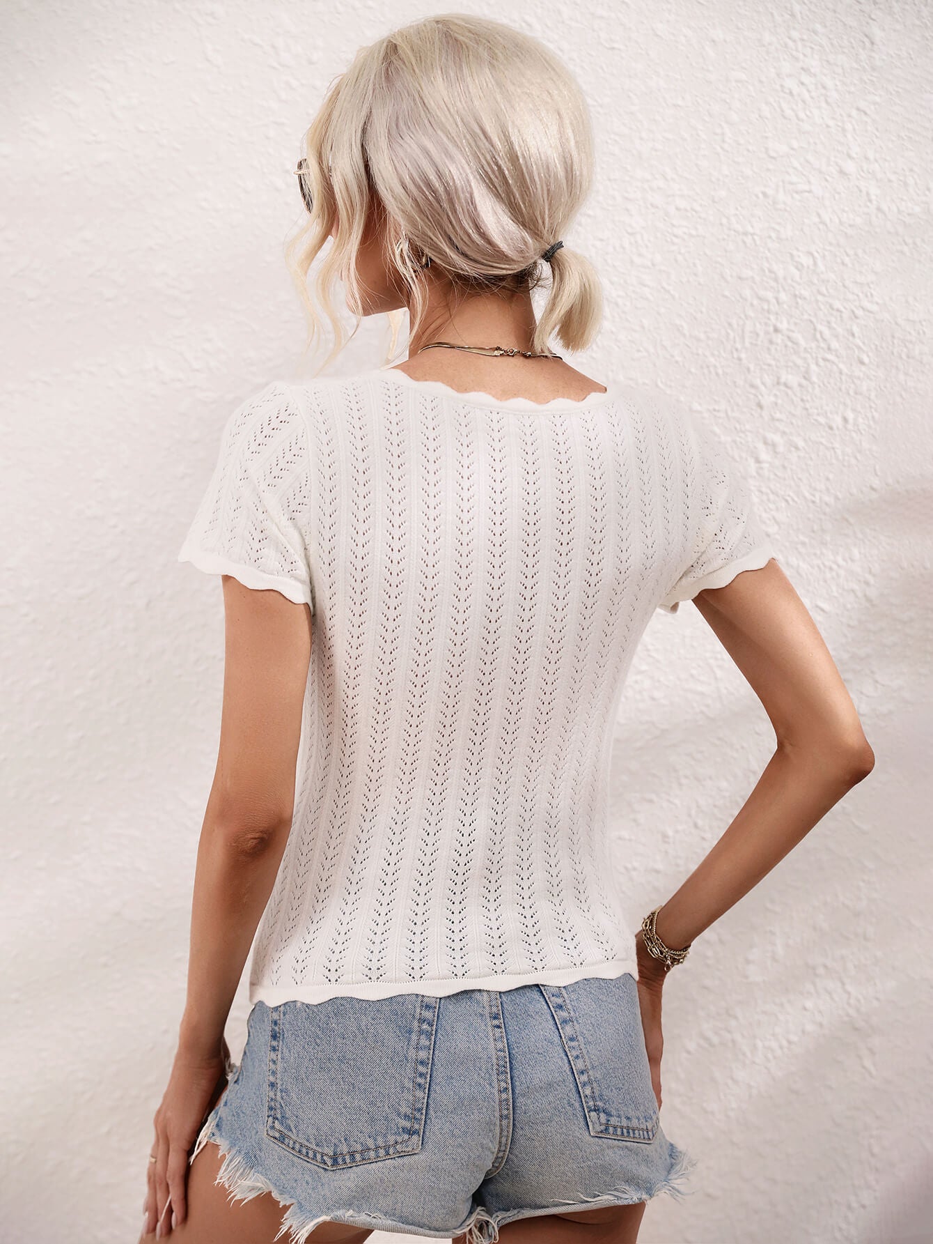 Scalloped Hem Square Neck Knit Top 