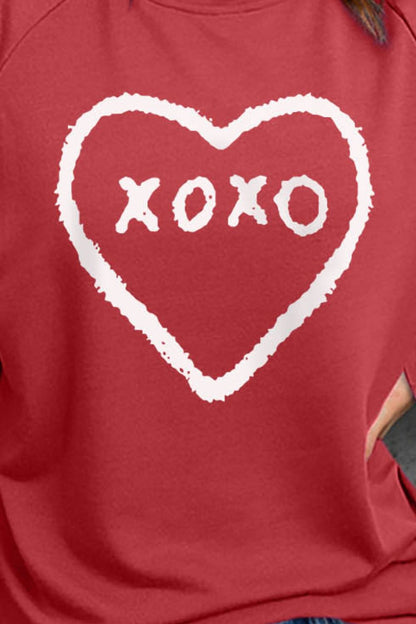 XOXO Heart Round Neck Sweatshirt 