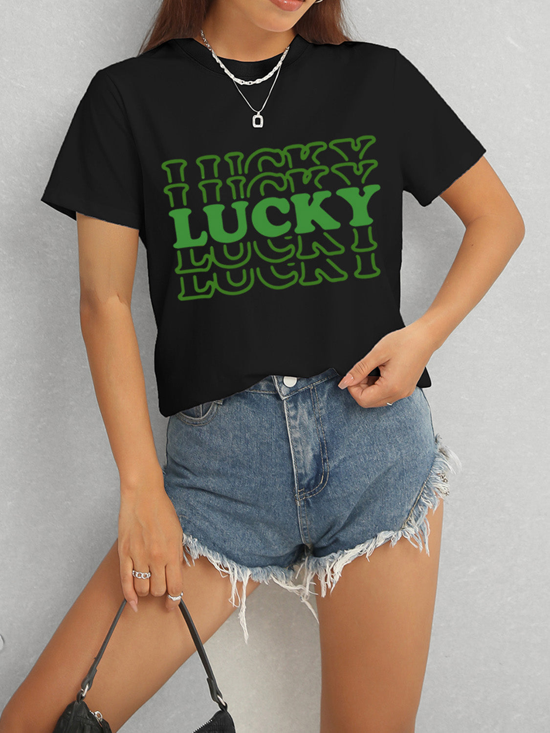 LUCKY Round Neck Short Sleeve T-Shirt 