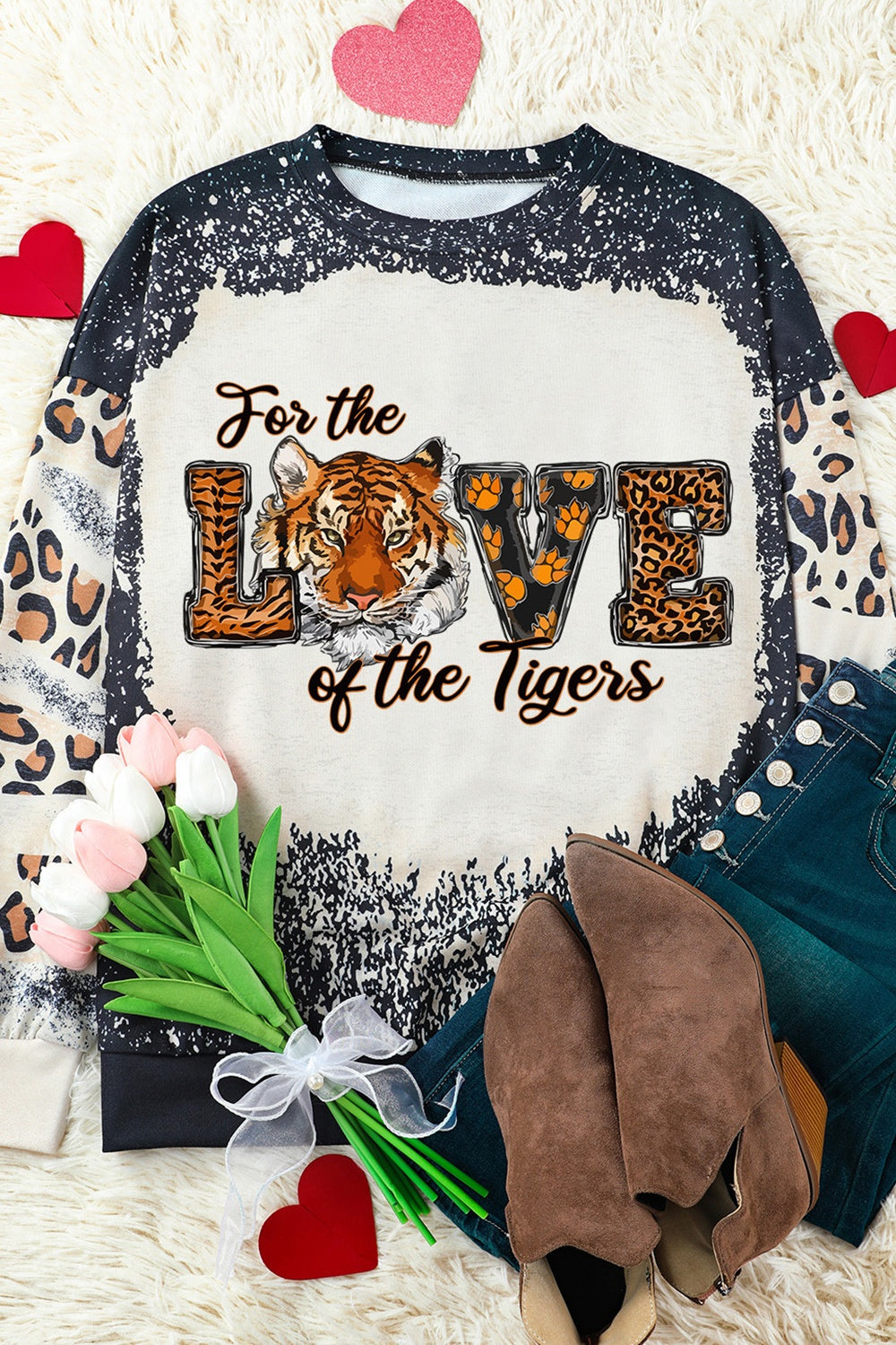 FOR THE LOVE OF THE TIGERS Leopard Round Neck Sweatshirt 