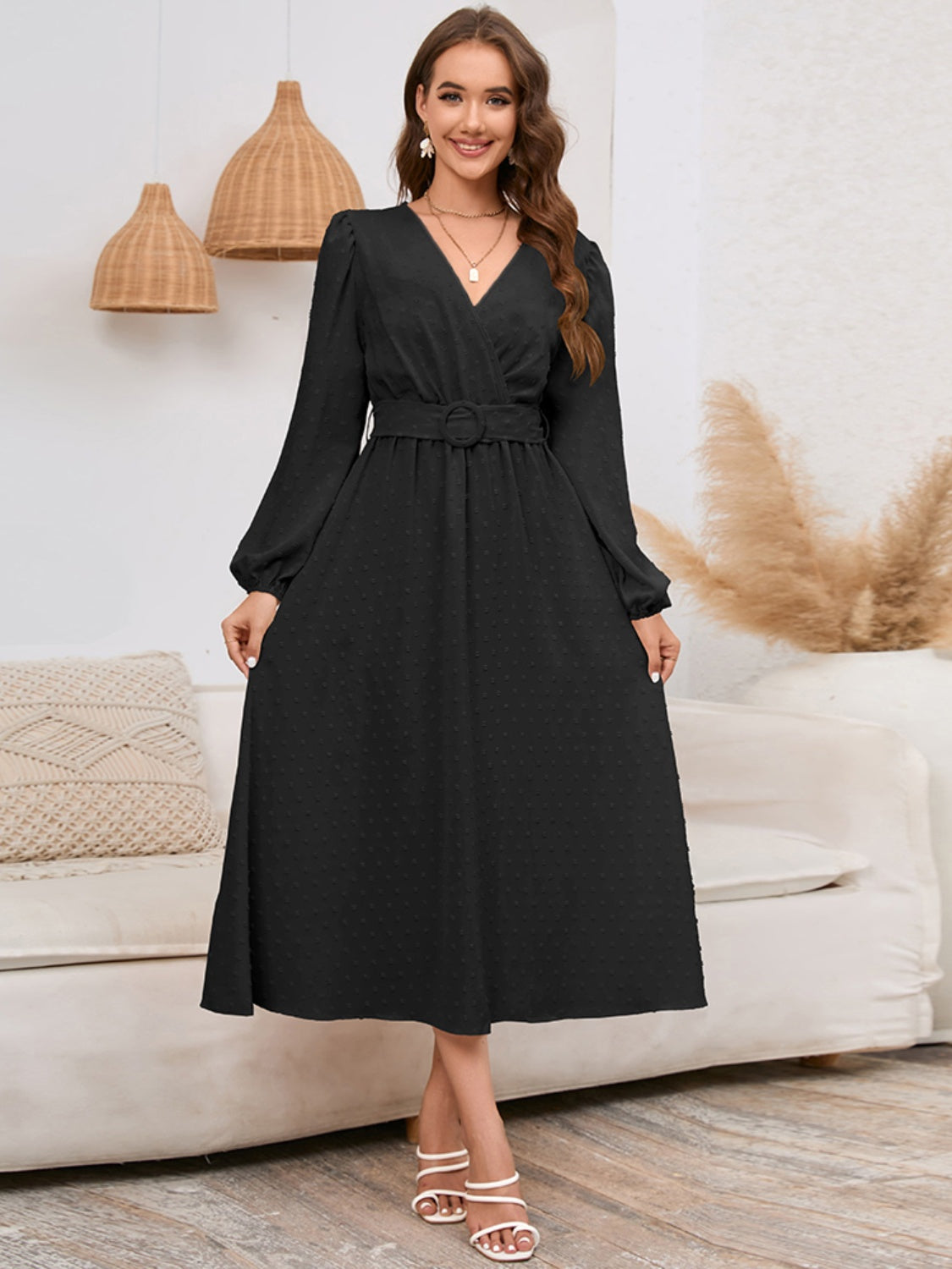 Surplice Balloon Sleeve Dress 