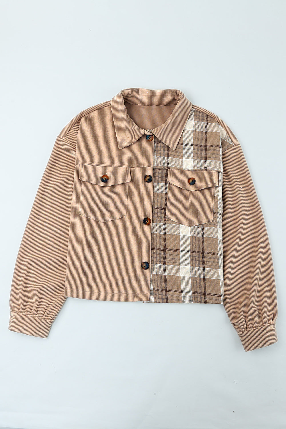 Plaid Corduroy Dropped Shoulder Jacket 