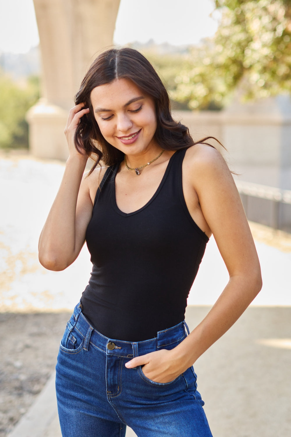 Zenana Racerback Tank Bodysuit 