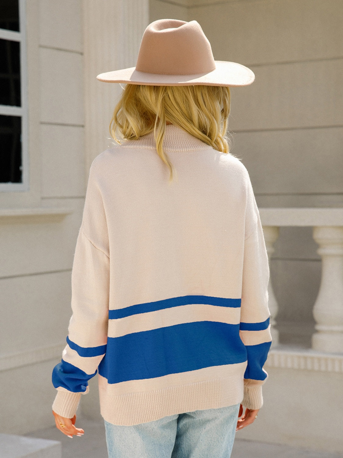 Color Block Half Zip Knit Top