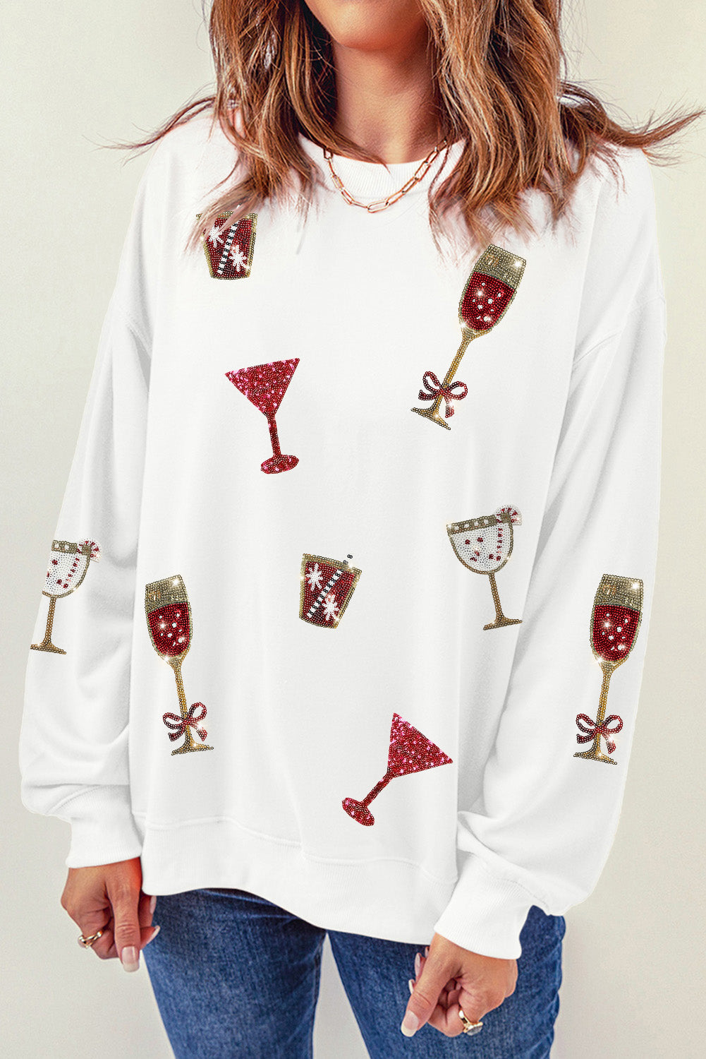 Sequin Round Neck Long Sleeve Sweatshirt 