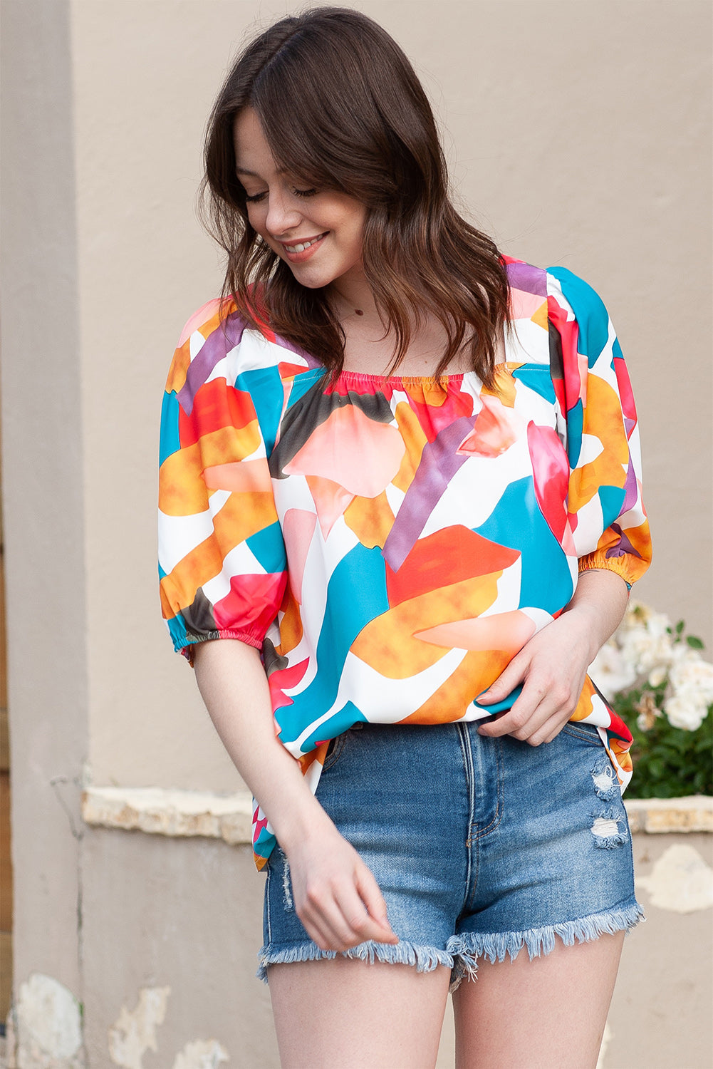 Printed Square Neck Half Sleeve Top 