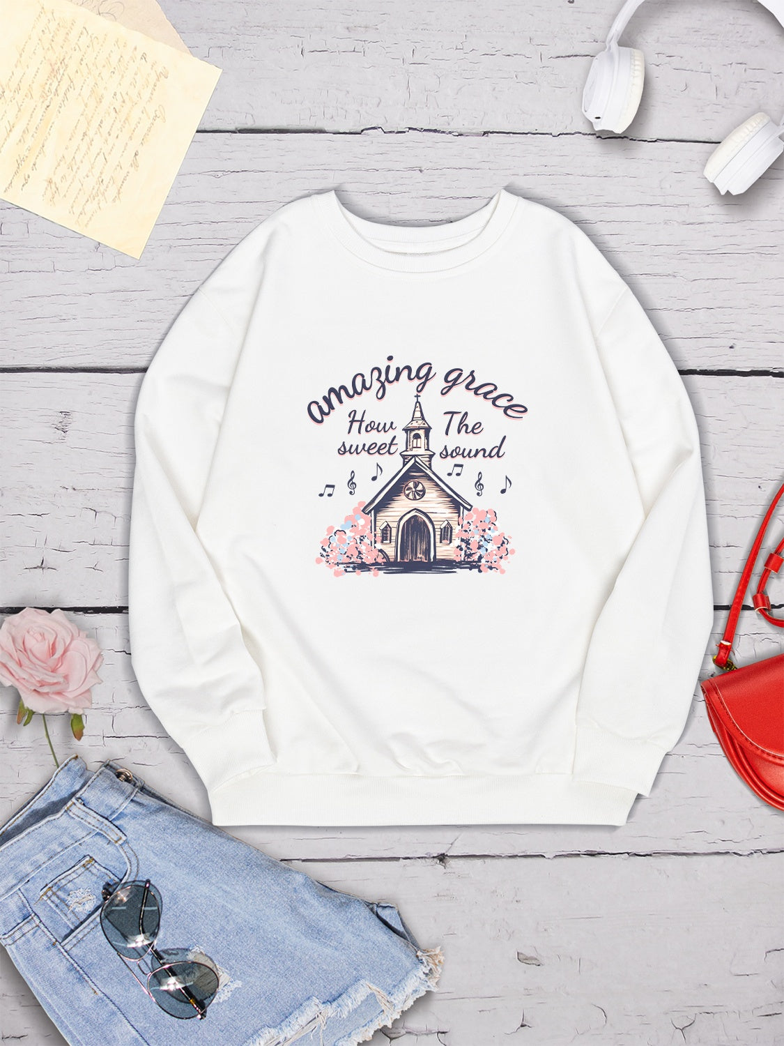 AMAZING GRACE HOW SWEET THE SOUND Round Neck Sweatshirt