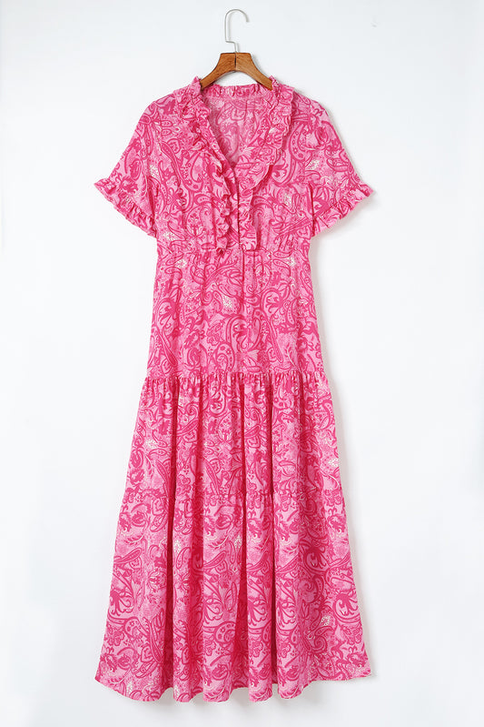 Paisley Print Flounce Sleeve Maxi Dress - Babbazon Maxi Dress