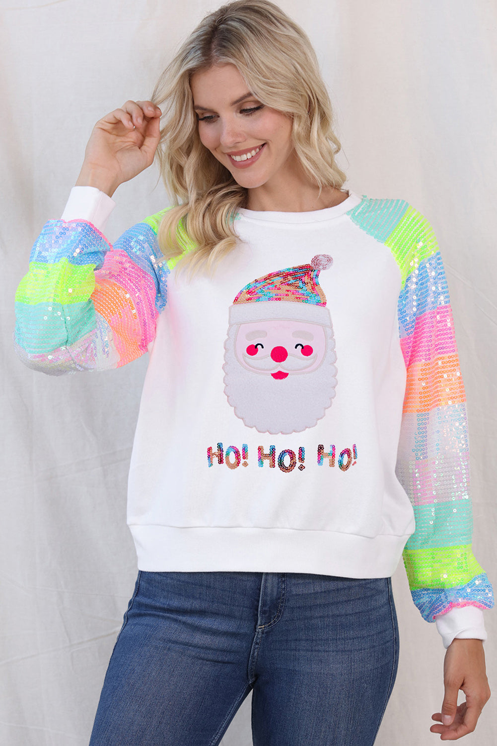 Santa Sequin Long Sleeve Sweatshirt 