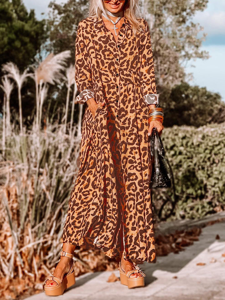 Leopard Buttoned Maxi Dress 