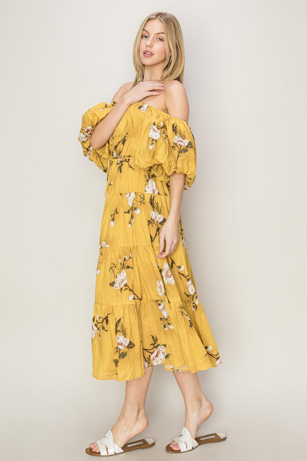 HYFVE Floral Puff Sleeve Tiered Dress 